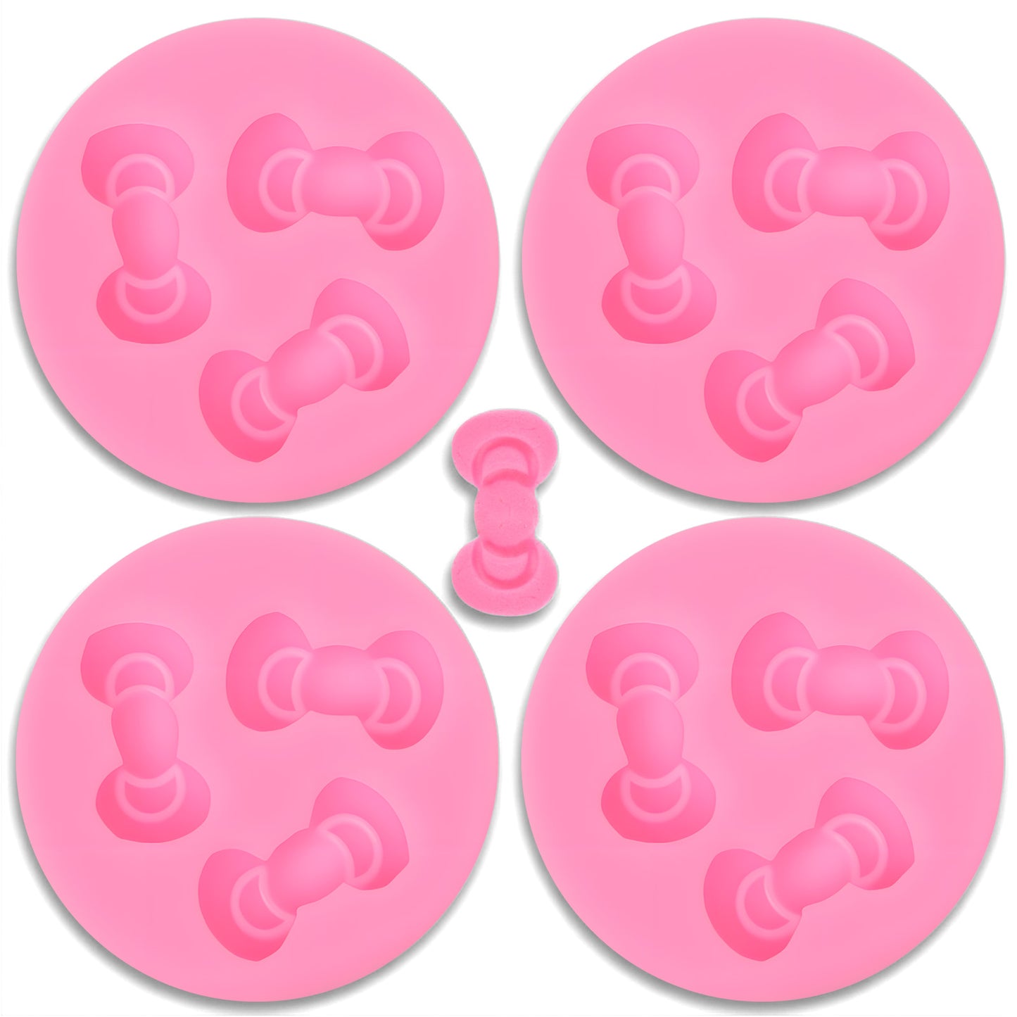 4 Pcs Mini Bow Chocolate Molds Silicone Hello Kitty Candy Molds Cute Silicone Fondant Mold Cake Pop Mold for Cupcake Cake Candy Chocolate Sugarcraft Pudding Decoration