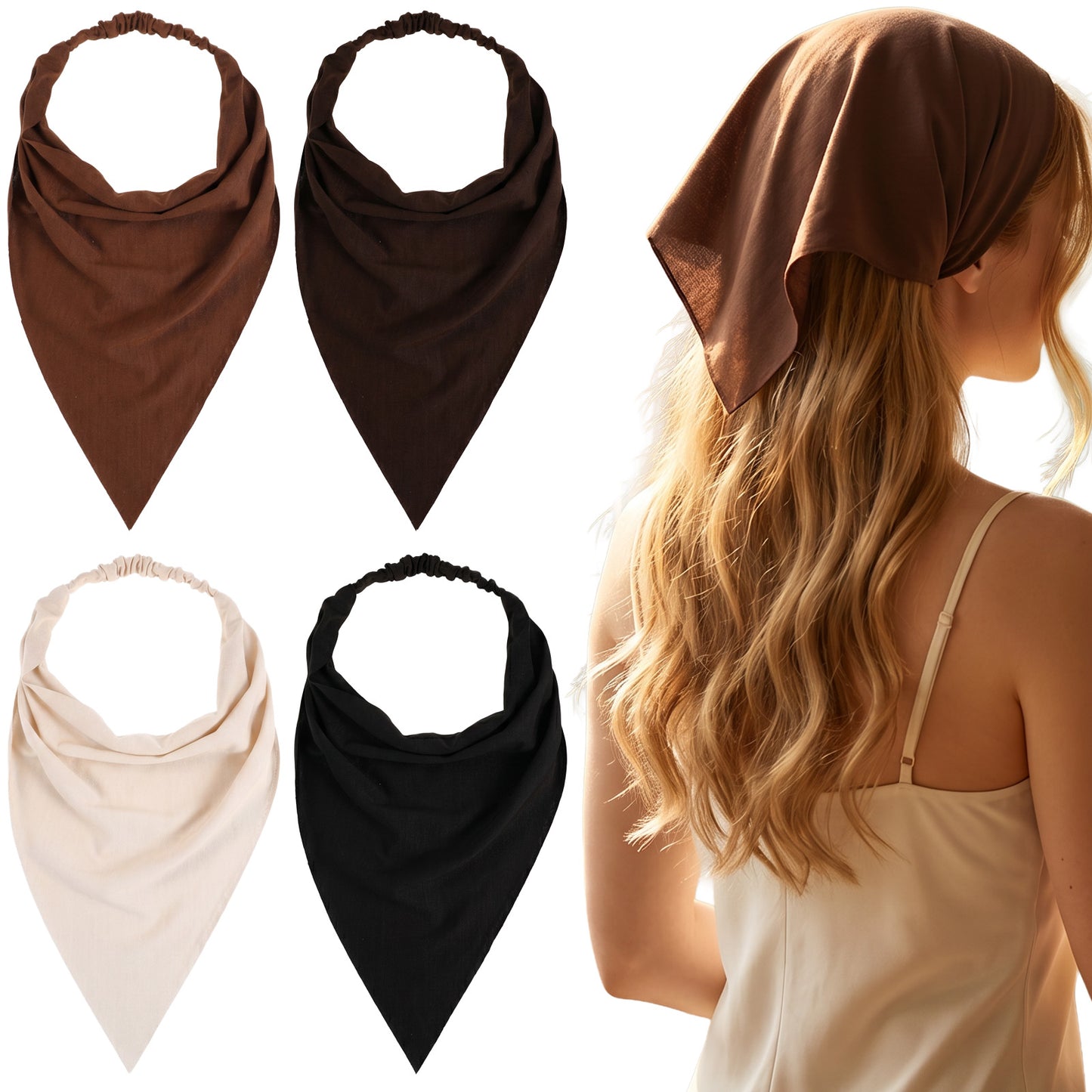 Matwsec 4PCS Triangle Hair Scarf Boho Head Scarf Head Bandana for Women
