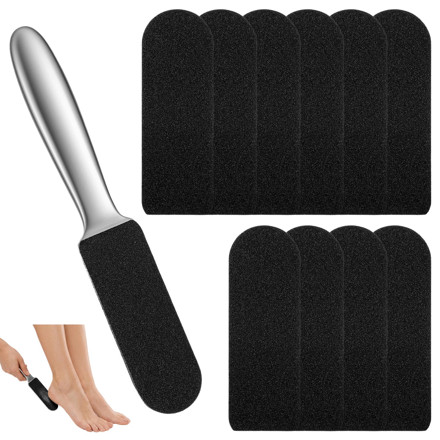 Bnehmb 1 Pack Foot Files 20 Replacement Pads Stainless Steel Pedicure