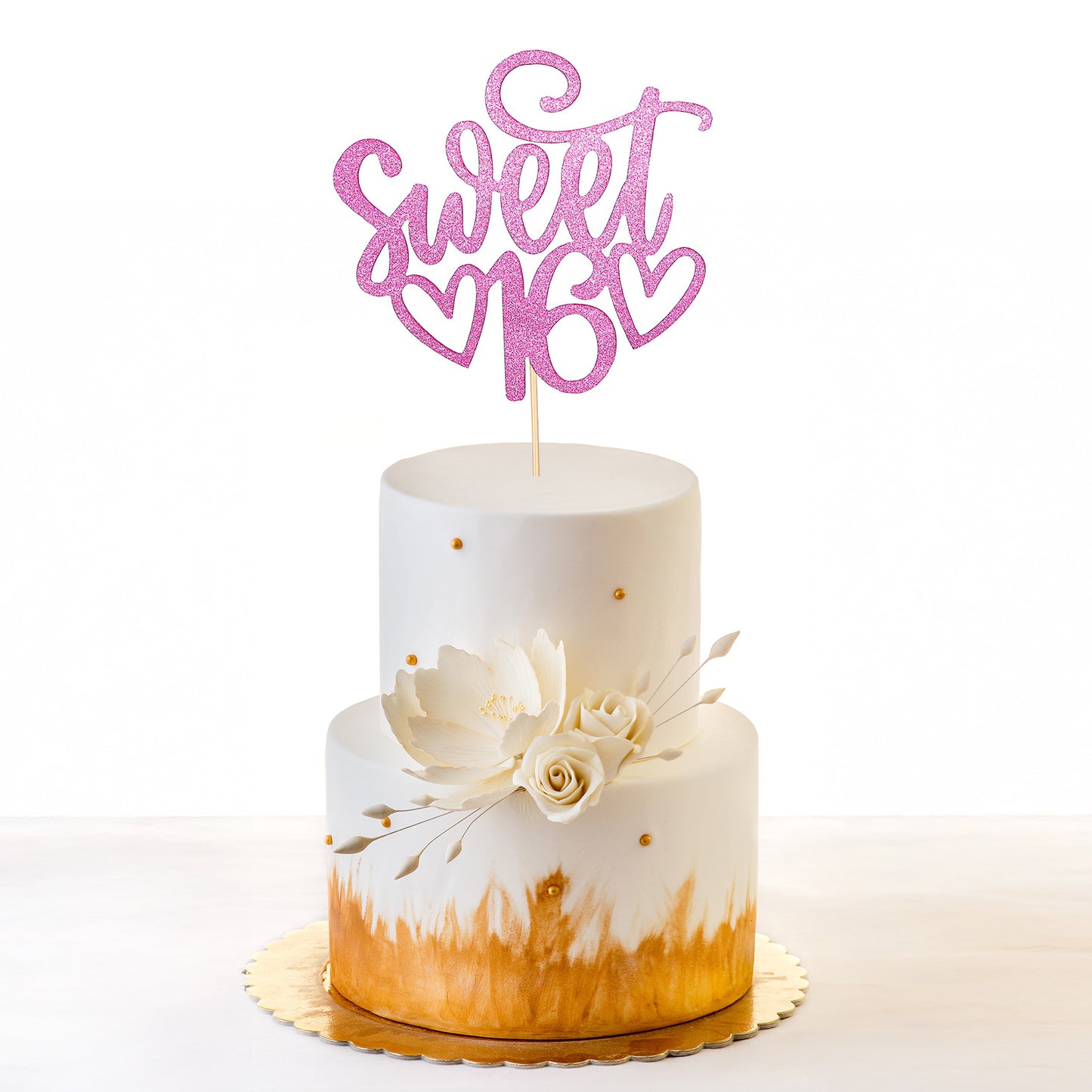 Ymapinc 16th Birthday Cake Topper, Pink Glitter Sweet 16 Cake Topper