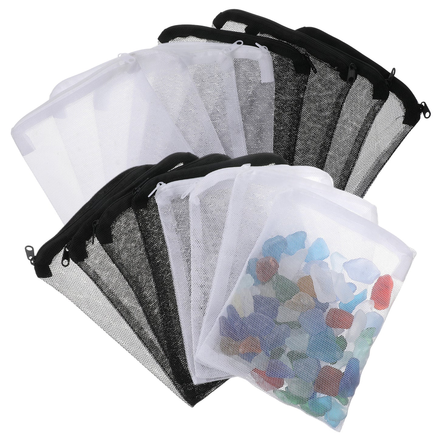 Sorcristy 24 Pcs Aquarium Filter Media Bags Fish Tank Extra Fine Mesh Bags Coarse Mesh Bag Nylon With Zipper White for Ceramic Rings Bio Balls(Black, White)