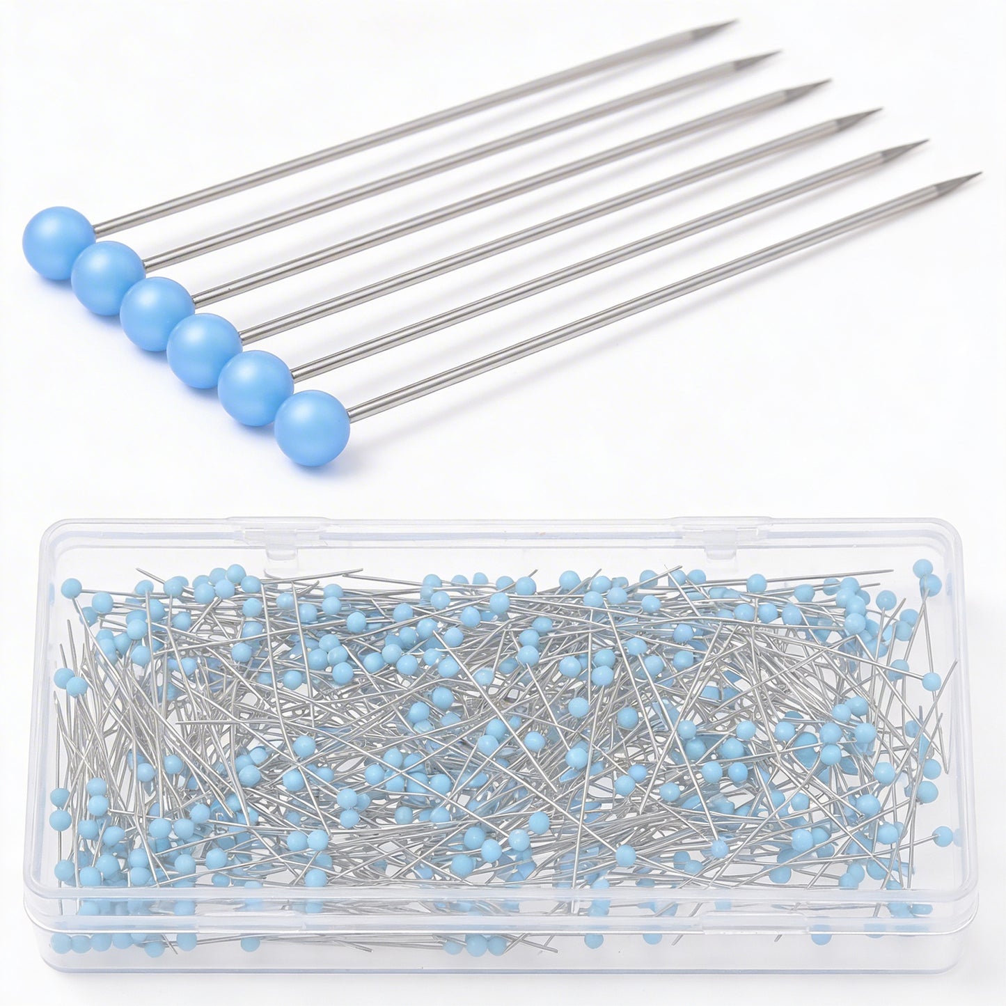 500PCS 1.77IN Straight Pins Sewing Pin for Fabric, Blue Stainless Steel Quilting Pins with Glass Ball Heads Fine Satin Corsage Stick Pin for Dressmaker Crafts DIY