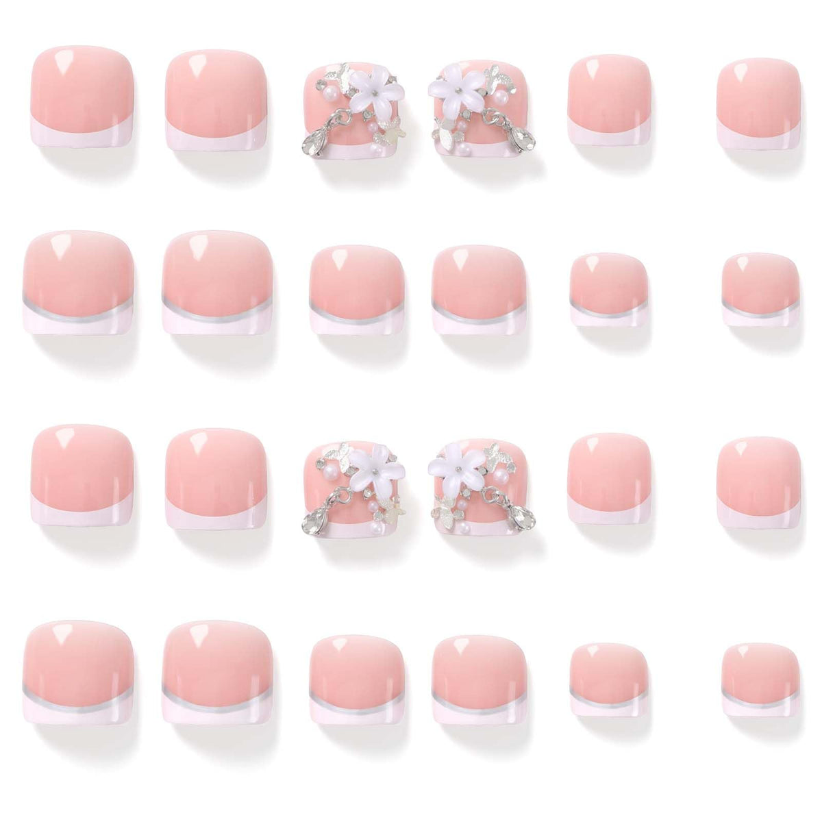 Chsoejuf 24 PCS Pink Press on Toenails, French Tip Fake Toe Nails