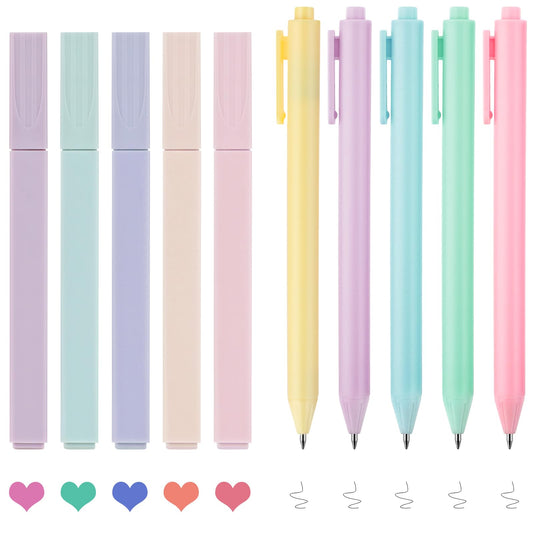 Teaaha 5 Pack Pastel Highlighters Pens and 5 Pack Black Ink Bible Pens - No Bleed Soft Chisel Tip Highlighters, Perfect for Bible Study, Note-Taking, And Creative Writing (Assorted Colors)
