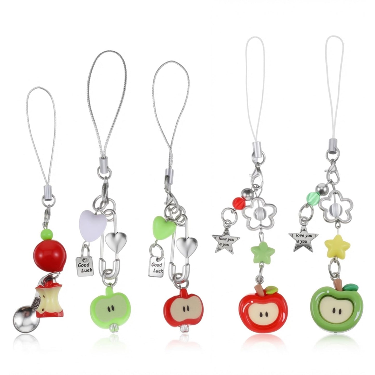 Sorcristy 5 PCS Fruit Key Chains Women Cute Y2K Keychain Aesthetic Accessories Star Phone Straps for Women Bags Backpacks Keys Camera