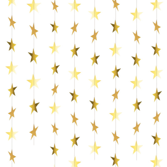 104 Ft Gold Star Garland Gold Star Garland Banner Christmas Bright Star Hanging Bunting Banner Backdrop Reflective Sparkle Little Star Paper Hanging Decor for Birthday Engagement Wedding Party(8 pcs)