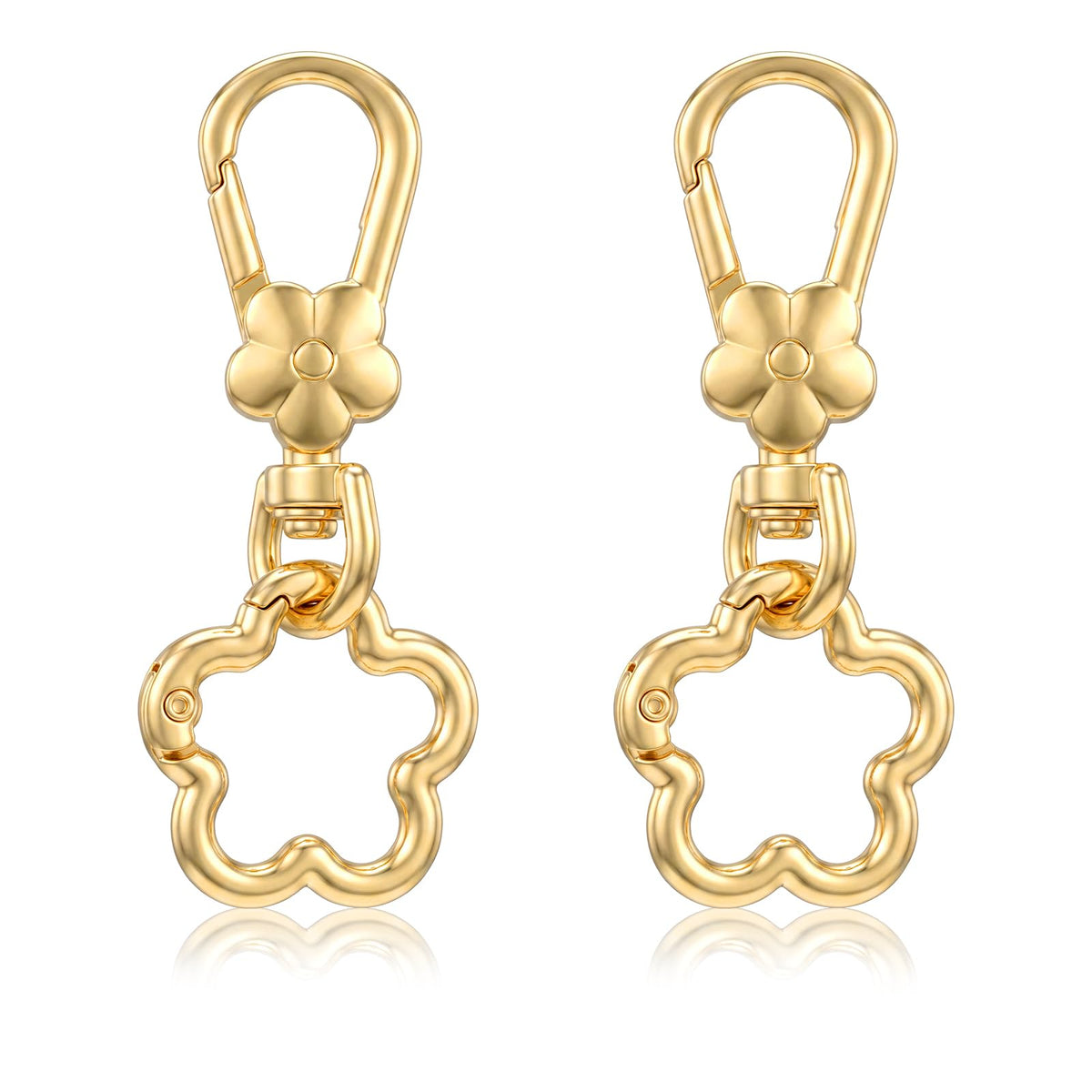 Matwsec 2PCS Gold Keychain Clip Flower Swivel Clasp