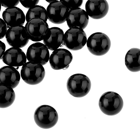 Teaaha 30 PCS 10mm Round Pearl Buttons with Shank Buttons Dainty Plastic Resin Sewing Buttons Half Ball Pearl Buttons for Wedding Dress, Skirts, Gloves, Sweaters, Shirts, Hats, Scarves, Crafts (Black)