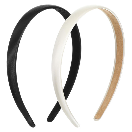 2Pcs Satin Headbands for Women, Solid Simple Satin Headbands, Fashion Hair Hoop for Women's Hair, Non-Slip Elastic Hairs Bands, Black & White