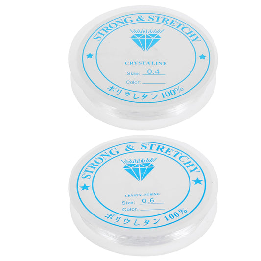 2 Rolls Elastic Bracelet String 330 Feet Sturdy Stretchy Bracelet String, Crystal Clear High Stretch Clay Pony Seed Stone Bead Cord Thread for Jewelry Making Necklaces Beading and Crafts(0.4+0.6mm)