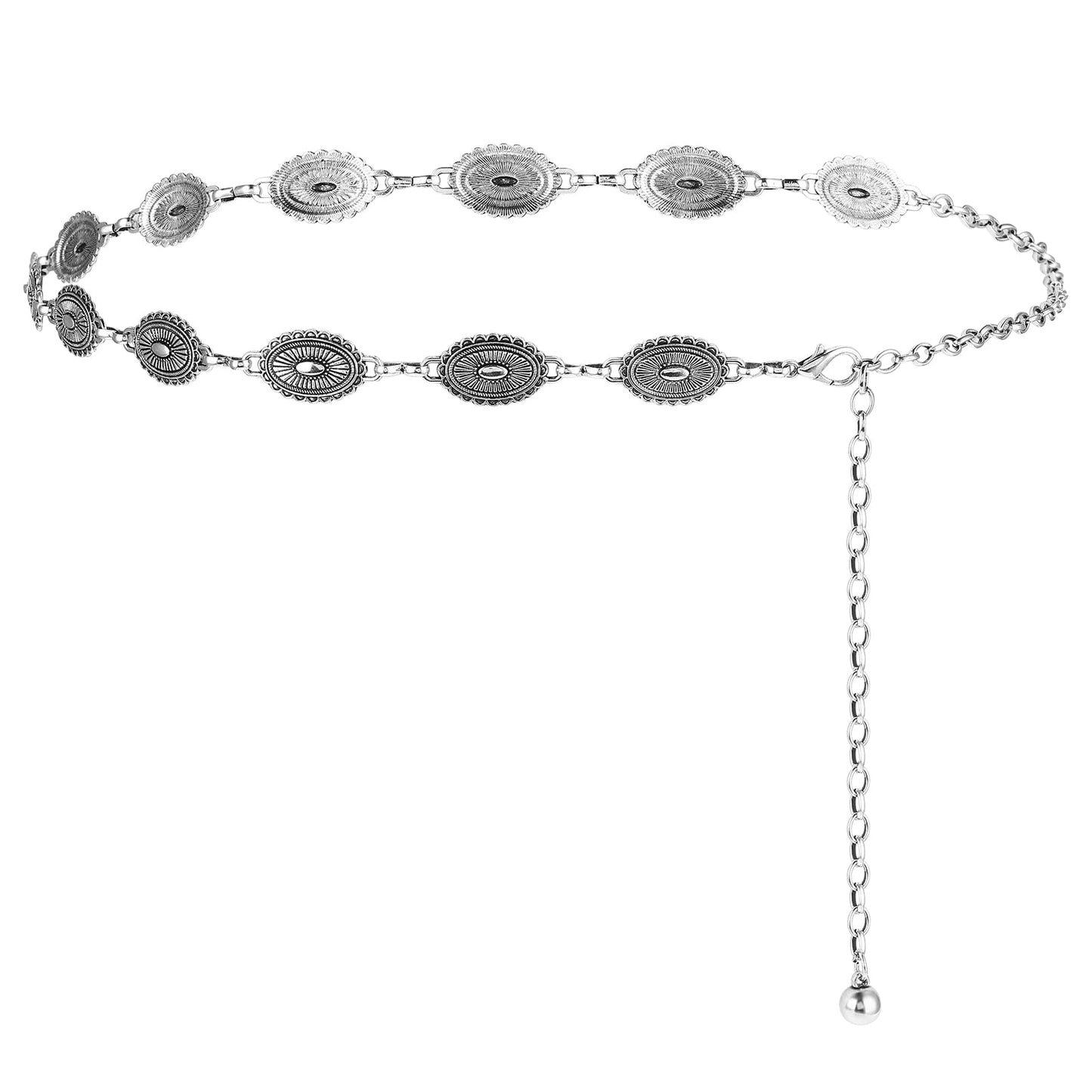 Waist Chain Belt for Women Western, Silver Adjustable Boho Cowgirl Belt Turquoise Waist Hollow out Daisy Chain Womens Cowboy Belt Country for Jeans or Dresses