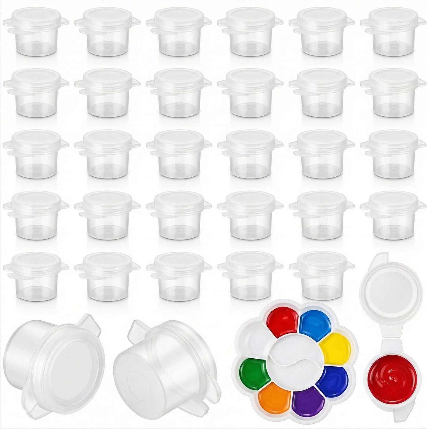 Nogeqi 5 Strips 30 Pots Paint Containers with Lids, Mini Paint Containers with Palette, Empty Paint Pots, Arts Crafts Supplies for Classrooms Schools Painting Art Festivals 3 Ml
