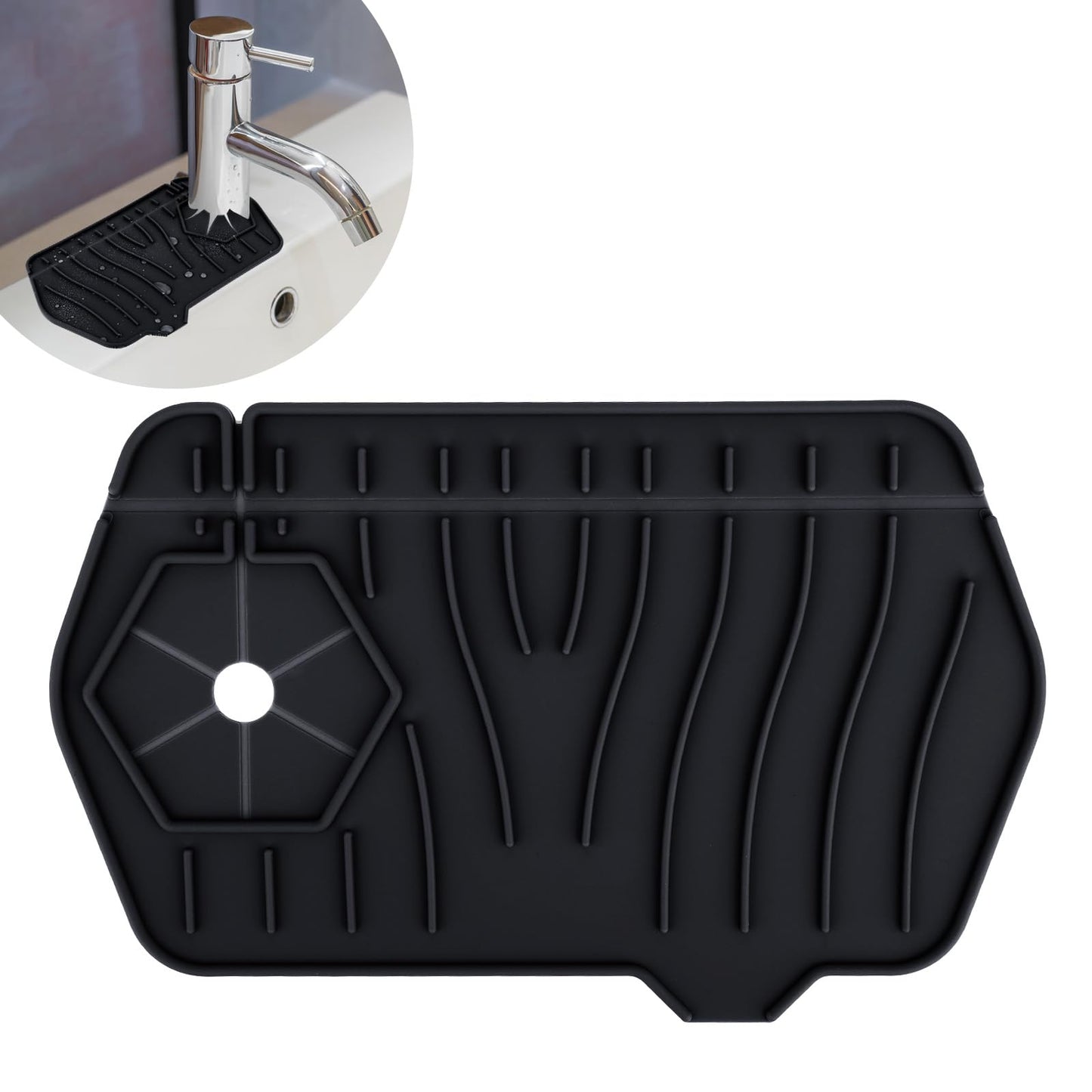 Silicone Sink Splash Guard Kitchen Splash Guard for Sink Splash Prevention Faucet Mat for Kitchen Sink Faucet Guard, Draining Mat Faucet Mat for Kitchen Sink Faucet Splash Guard（Black）