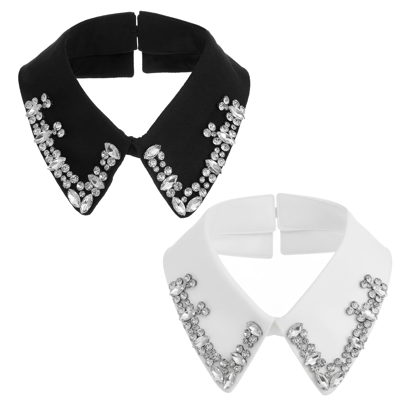 Sorcristy Rhinestone Fake Collar for Women, Detachable Faux Collar, White Neck Collars Costume Black Dickey Half Shirt Collars