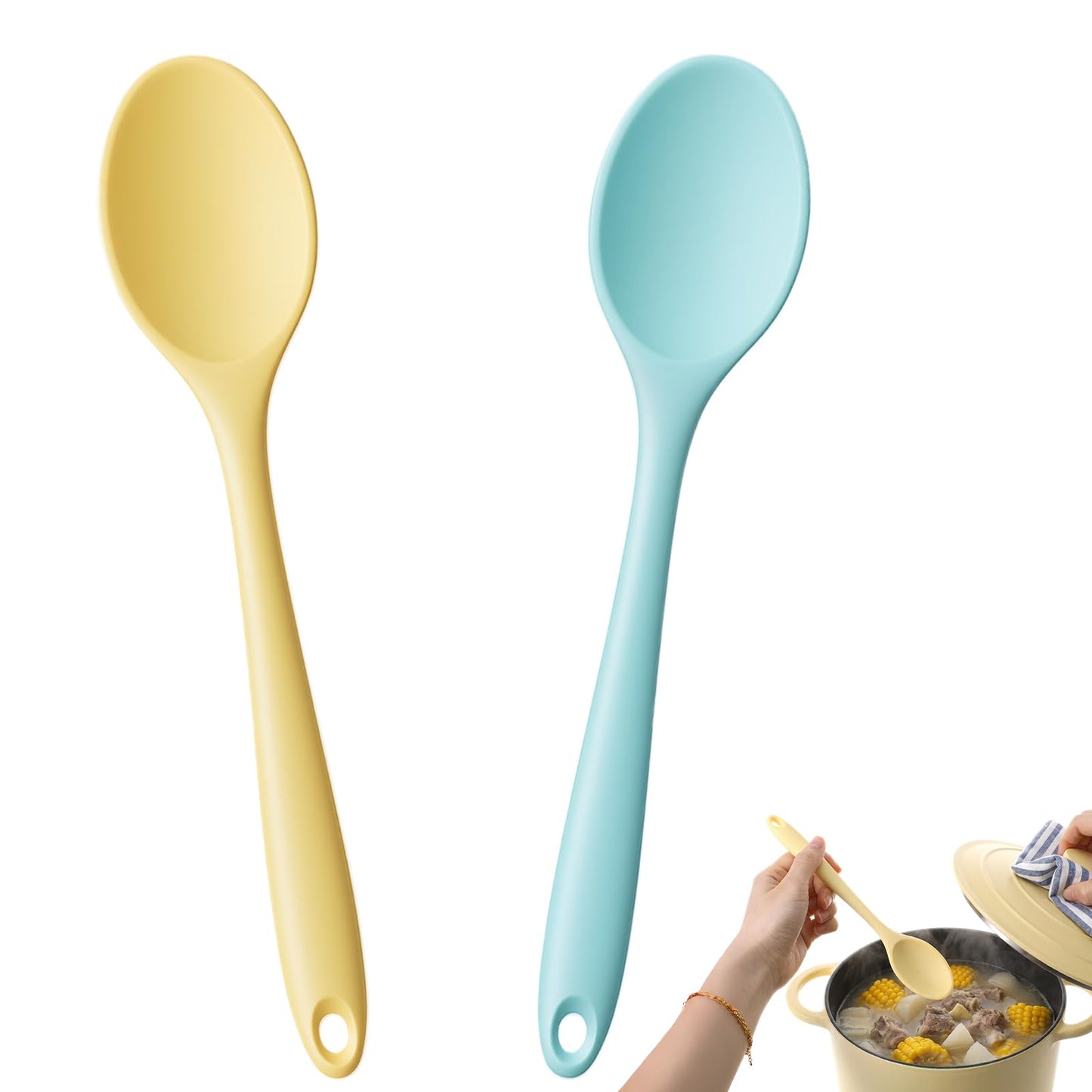 Mabor 2 Pcs Small Silicone Spoons - 8 Inch Mini Mixing Spoon for Kitchen