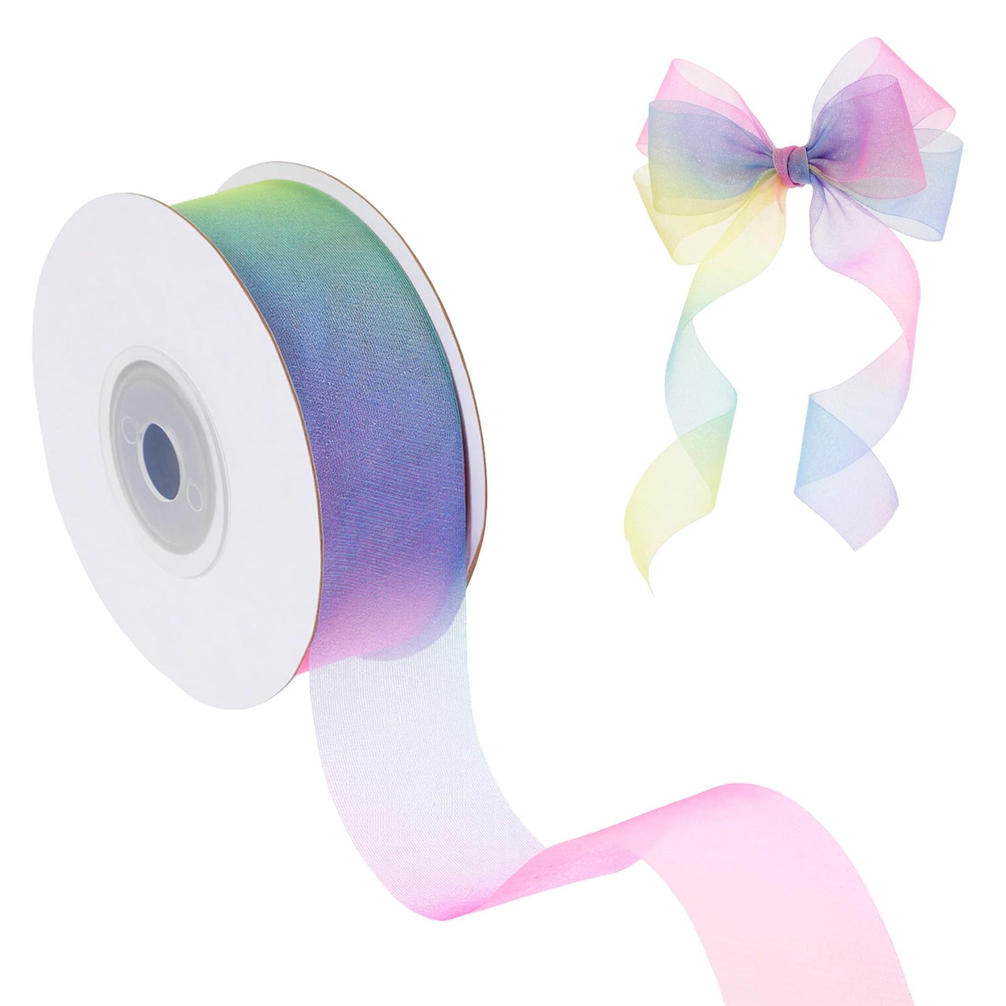 Ouligay Organza Ribbon, 2.5 cm x 27 m Gift Ribbon Fabric, Rainbow Colourful Ribbons, Gift Ribbon Wide, Chiffon Ribbon, Ribbon Twisted, Shimmering Gift Ribbons, Ribbon for Decoration, Bouquet