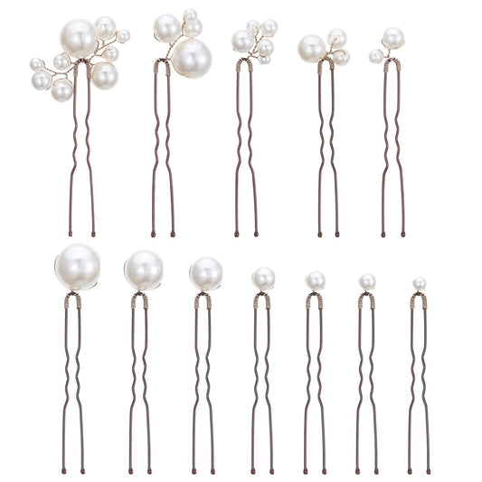 12 PCS Bridal Wedding Hair Pins, Bridal Hair Pearl Crystal Bobby Hairpin Wedding Accessories, Handmade Pearl Hair Accessories for Brides Women Girls (White)