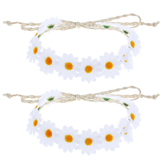 2 Pcs Daisy Flower Crown Headbands for Women and Girls, Boho Sunflower Crown White Sunflower Hippie Hair Accessories for Bridal Headpiece, Photo Props, Party, Vacation