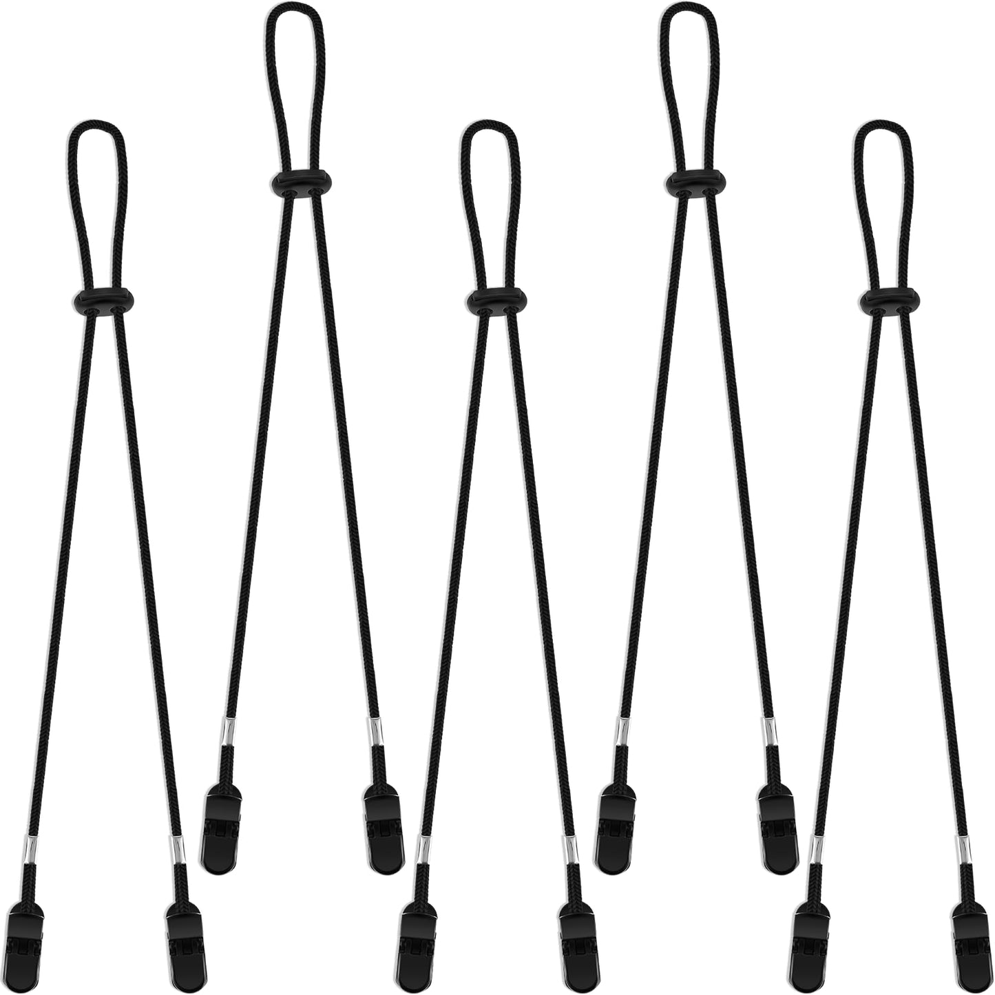 Tyqour Pack of 5 Adjustable Hat Band Clips Windproof Hat Band Hat Clips Chin Strap Anti-Wind Hat Chin Cord Chin Strap Hat Cord for Running Outdoor Golf Camping Hiking Boating, black, L/XL