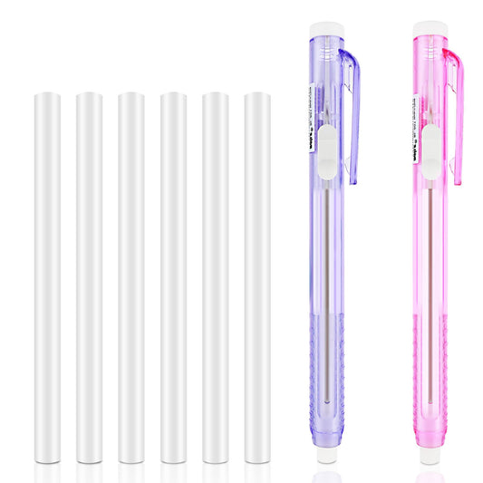 Ymapinc 2pcs Retractable Pen Style Erasers,Mechanical Eraser Pens with 6pcs Replacement Eraser Refills, Retractable Eraser for School Office Home Writing Painting Sketching