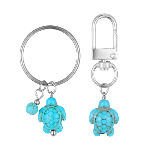 Tyqour 2 Pcs Sea Turtle Keychain Decor, Cute Turtle Keychain for Turtle Lovers, Key Chain Charm for Ocean Animal Lover Sea Turtle Gifts for Women