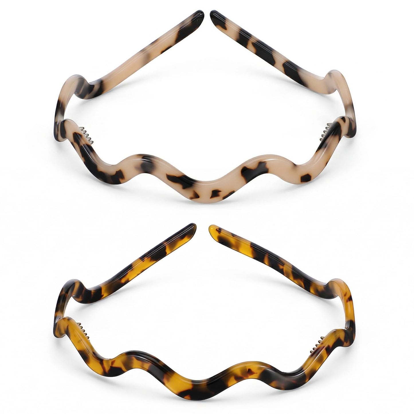 Chsoejuf 2PCS Wavy Headband Acetate Non-slip Thin Headbands with Teeth