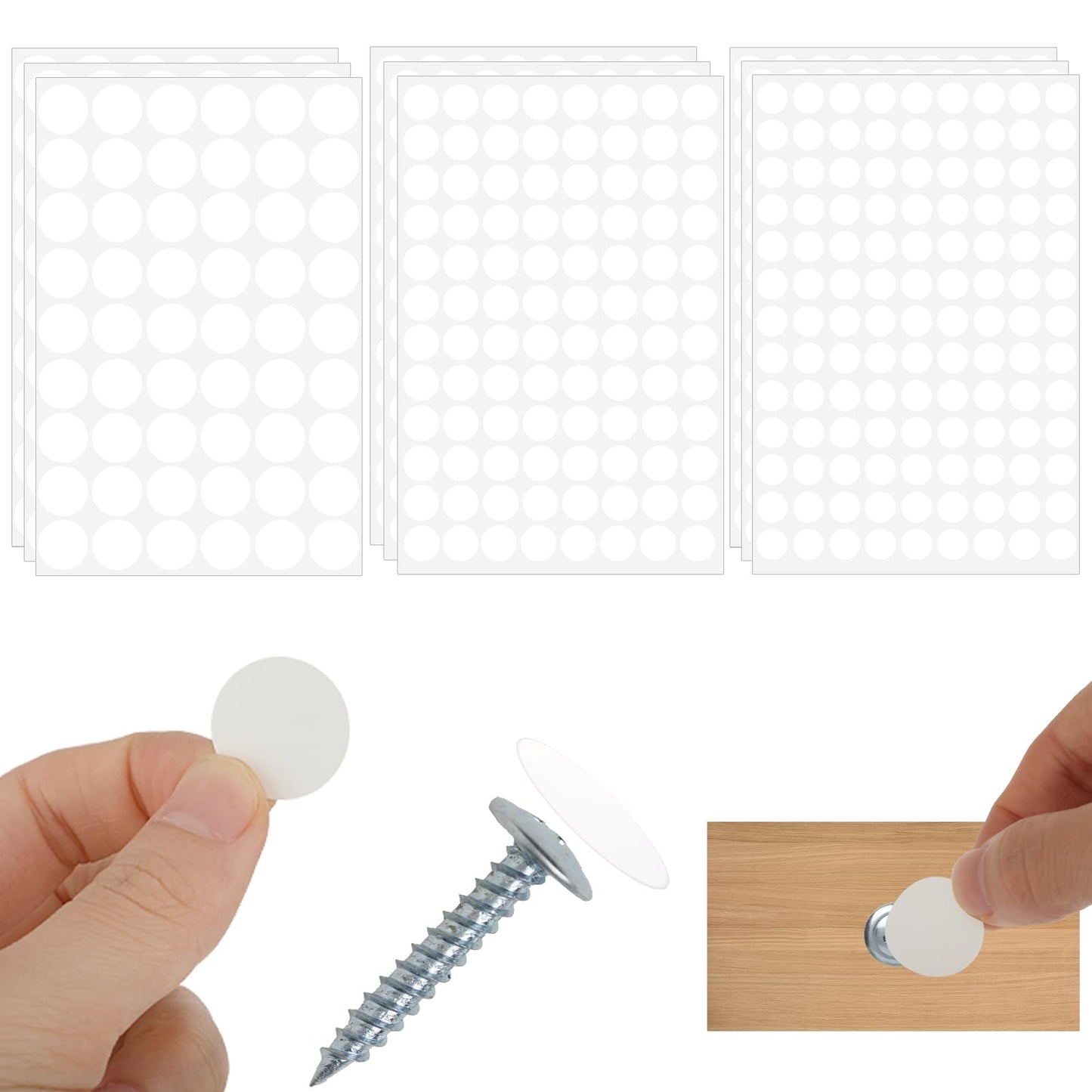 Ouligay 801pcs White Screw Covers Stickers Self-Adhesive Screw Hole Stickers Plastic White Screw Hole Covers for Wood Furniture Cabinet Shelve Plate 13mm/15mm/20mm