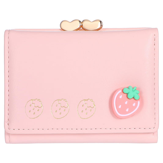 Xinjoduz 1 PCS Cute Small Wallets for Women Strawberry Wallet Teen Wallet Girls Aesthetic Wallet Light Pink Wallet Small Pink Wallet Small Leather Bifold Cute Wallet for Women Girls Ladies (Pink)