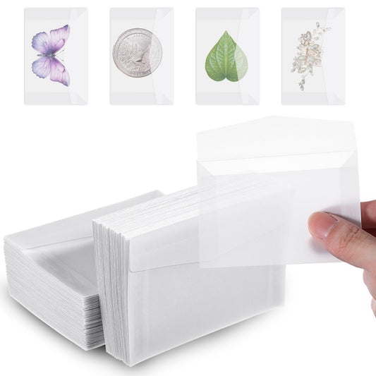 Xinjoduz Pack of 100 Glassine Envelopes, 3.9"× 2.7" Clear Lottery Ticket Holders Small Coin Envelope Tissue Seed Envelopes Wedding Stickers for Favors Party Scratch Stamp Collecting Supplies