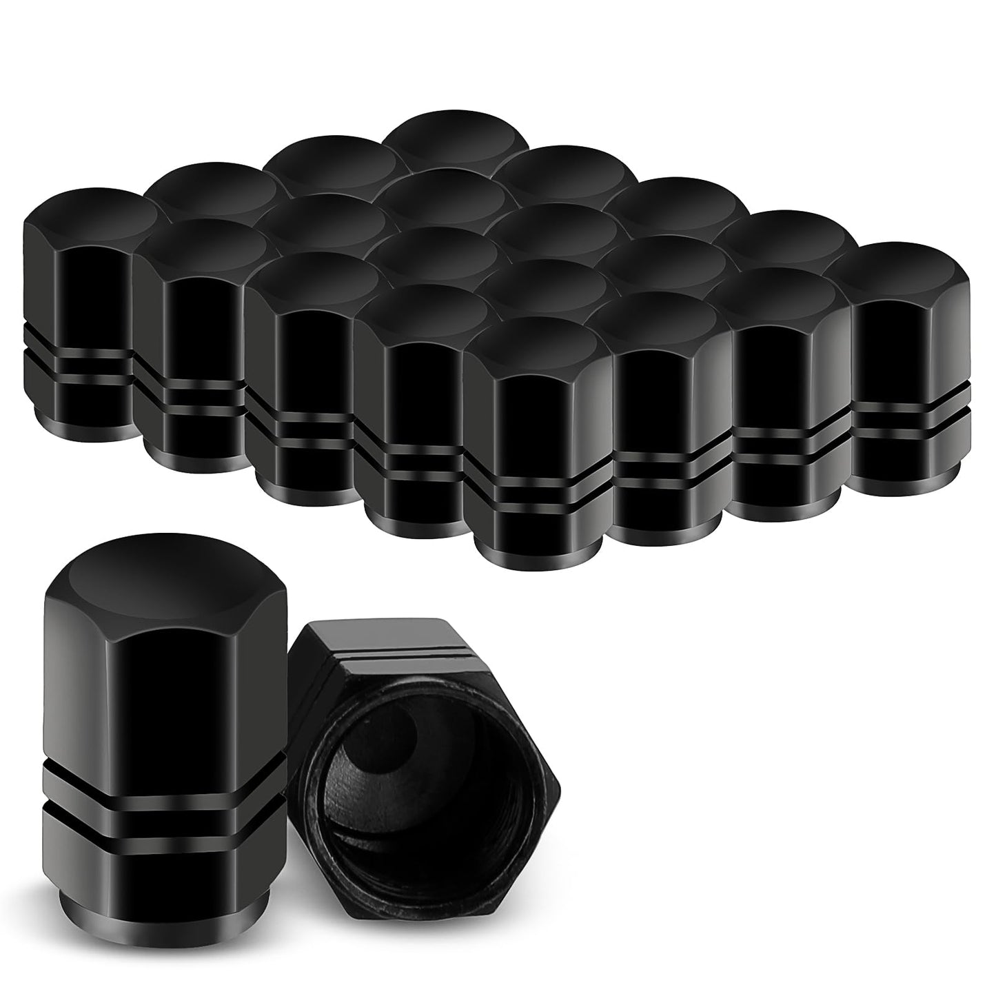 20 Pcs Tyre Valve Caps Car Tyre Valve Dust Caps Aluminum Tire Valve Stem Caps Metal Car Dust Caps For Car Tyres Universal Hexagon Valve Covers Black Dust Caps For Cars Bicycle Trucks Motorcycles