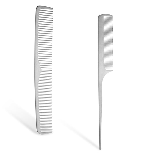 Tyqour 2Pcs Metal Comb Rat Tail Hair Comb Fine Tooth Comb Stainless Steel Hair Combs Hair Cutting Combs Pin Tail Barber Comb Hair Styling Comb for Men Women