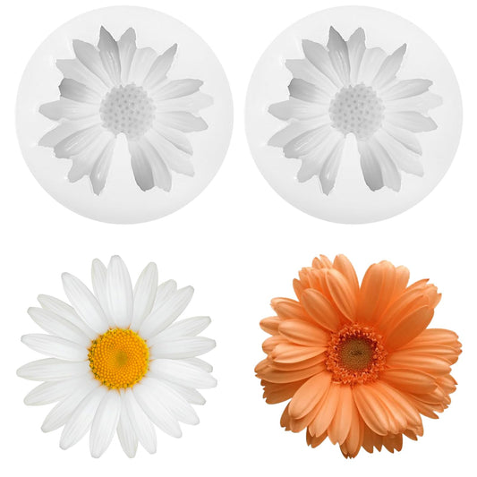 2PCS Flower Silicone Mold Daisy Flower Molds Silicone 3D Floral Candle Mold for Cake Decoration Cupcake Topper Candy Chocolate Sugar Craft Gum Paste Clay Resin