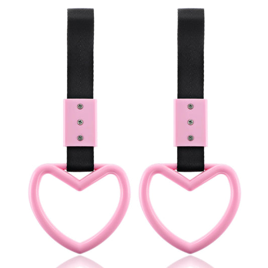 2 Pieces Heart Car Accessories Car Handle Strap Drift Charm Heart Rims for Car Car Heart Hanging Accessories Rings Heart Shaped Car Handle Straps Exterior Hang Ring Car Decor for Car Interior (Pink)