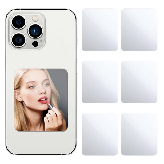Xinjoduz 6PCS Mirror Decal for Smartphone Adhesive Phone Mirror Rectangle Smartphone Charm Cellphone Stick-On Mirrors with Adhesive Tape Acrylic Make up Mirrors for Cellphone Back Decor(Silver)