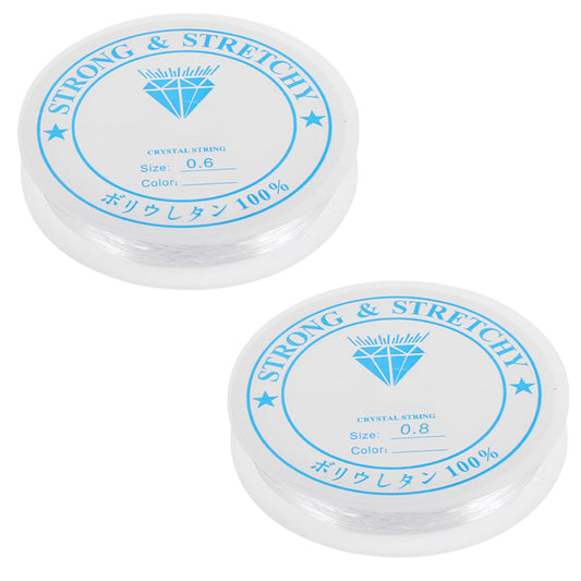 2 Rolls Elastic Bracelet String 330 Feet Sturdy Stretchy Bracelet String, Crystal Clear High Stretch Clay Pony Seed Stone Bead Cord Thread for Jewelry Making Necklaces Beading and Crafts(0.6+0.8mm)