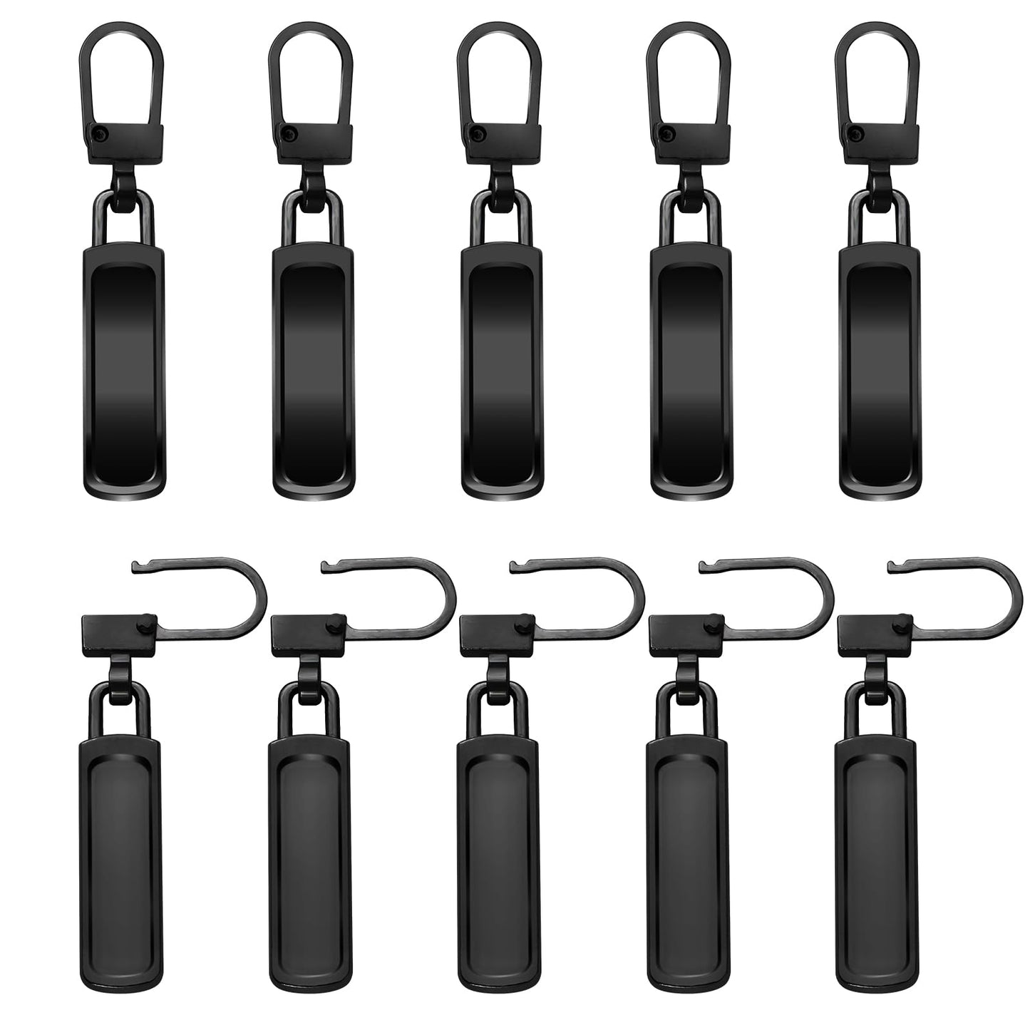 Tyqour 10pcs Detachable Metal Zipper Slider Replacement Zip Pulls, Zipper Pull Replacement, Zip Puller for Luggage Jackets Backpacks Boots Purse Coat Pants(Black)