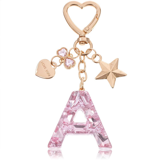 Ymapinc Cute Shiny Initial Keychain for Girls & Ladies - Five-Pointed Star Design, Perfect for Handbags, Wallets, Backpacks, and Accessories Decoration
