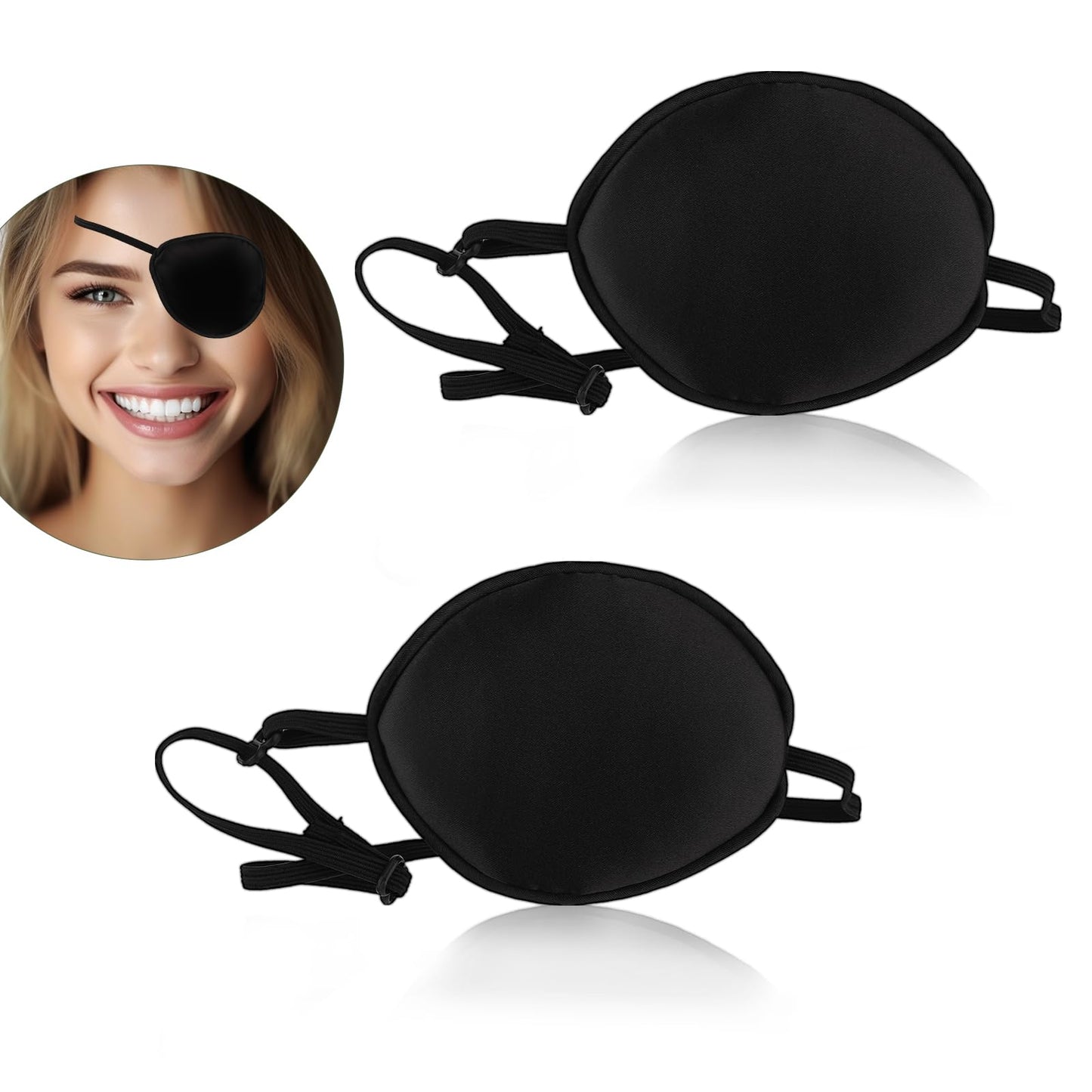 Tyqour 2pcs Medical Eye Patches for Adults Kids, Pure Silk Adjustable Single Pirate Eye Patch, Left Right Eye Black Eye Patch for Lazy Eye Amblyopia Strabismus and After Surgery