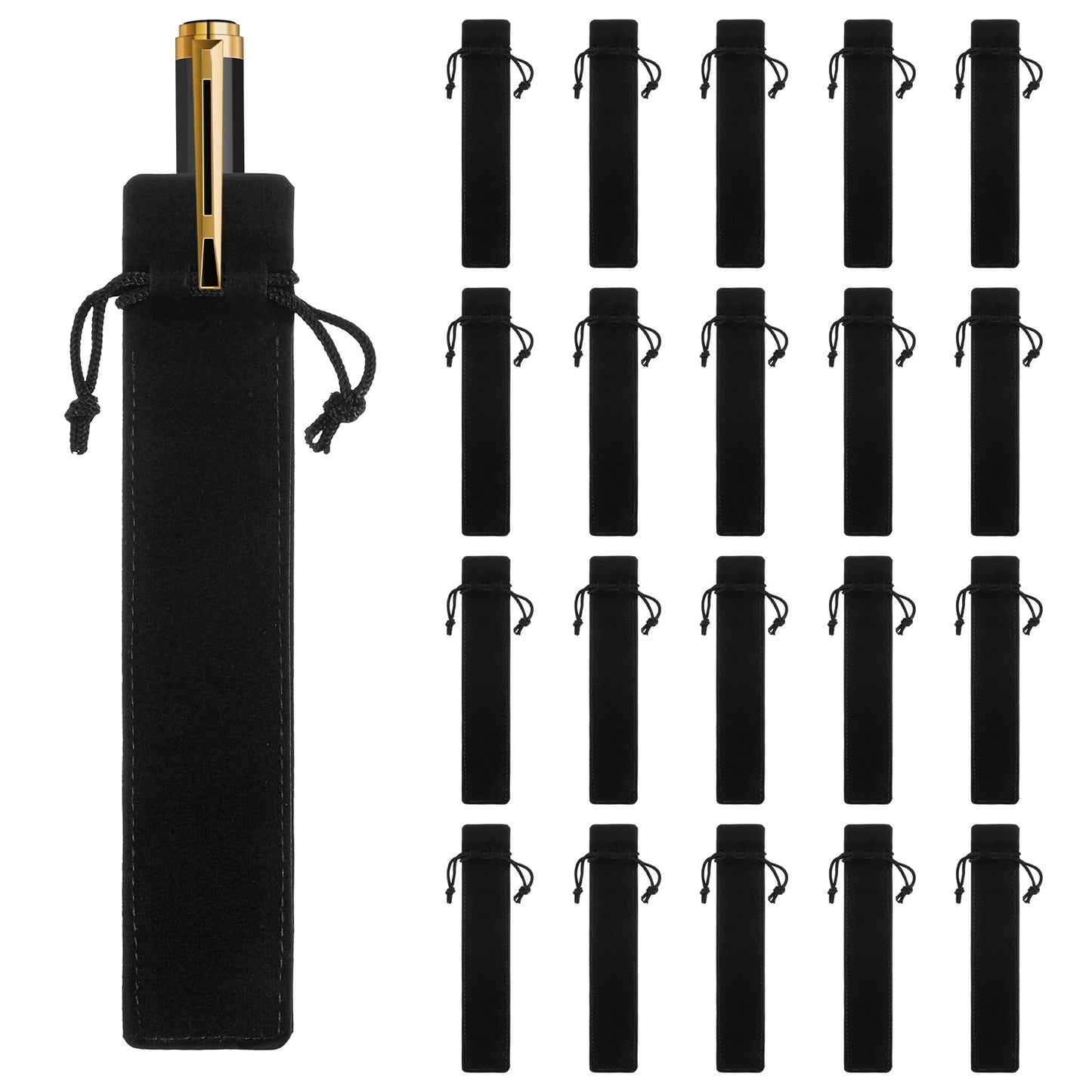 Xinjoduz 20 PCS Velvet Holder Pouch Bags Drawstring Pen Pouch Black Pen Case Bag Bulk Soft Single Pencil Sleeve Holder Packaging for Home Office Business Gift Supplies