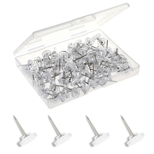 100PCS Clear Thumb Tacks for Walls Clear Push Pins Flat Head Steel Point and Head Pushpins Transparent Plastic Head Thumbtacks for Cork Board Bulletin Board Posters Photos Maps Wall Hangings