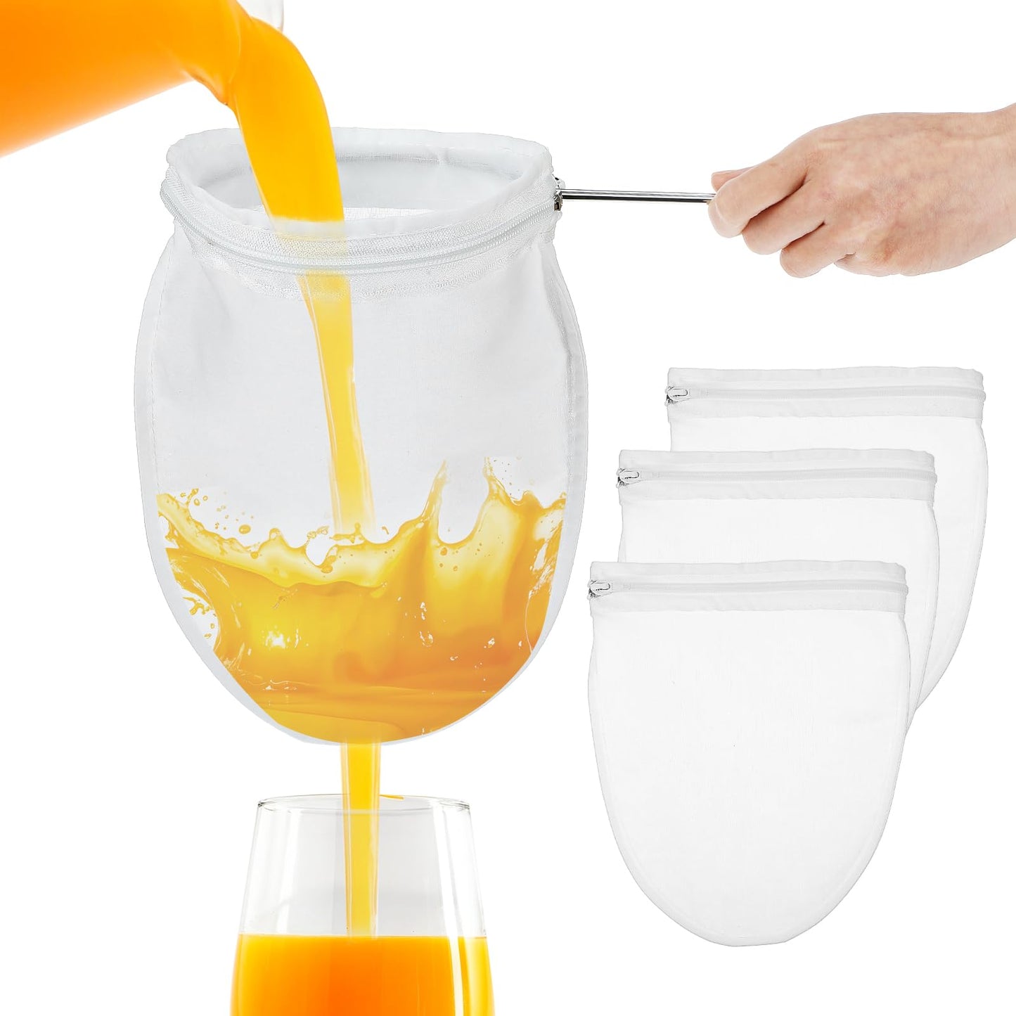 Bremorou 3 Pcs Nut Milk Bag Strainer With Stand Reusable Cheese Cloth Bag Small Mesh Strainer With Stainless Steel Handle Strainers Fine Mesh Bags For Straining Juice Cheese Honey Coffee Wine Oil