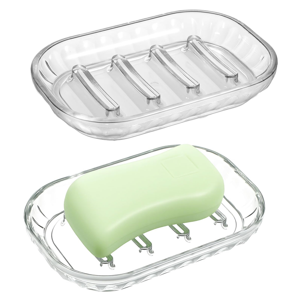 Chsoejuf 2 Pack Clear Plastic Soap Dish for Shower with Drainage