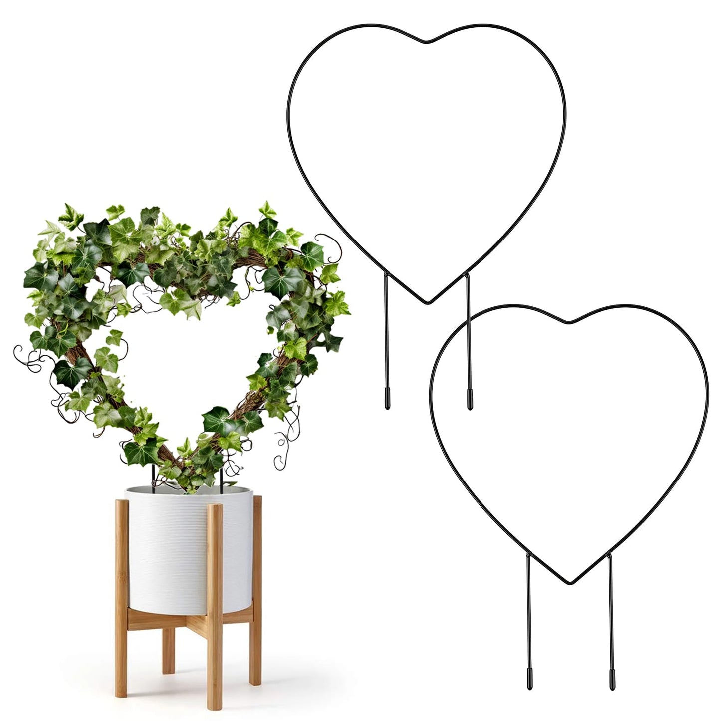 2 PCS 31cm Small Trellis for Climbing Plants, Metal Stackable Garden Expanding Trellis Houseplant Wire Stake with Black Rust Proof Coating for Decorative Vines Flowers Ivy Plant Support (Heart)