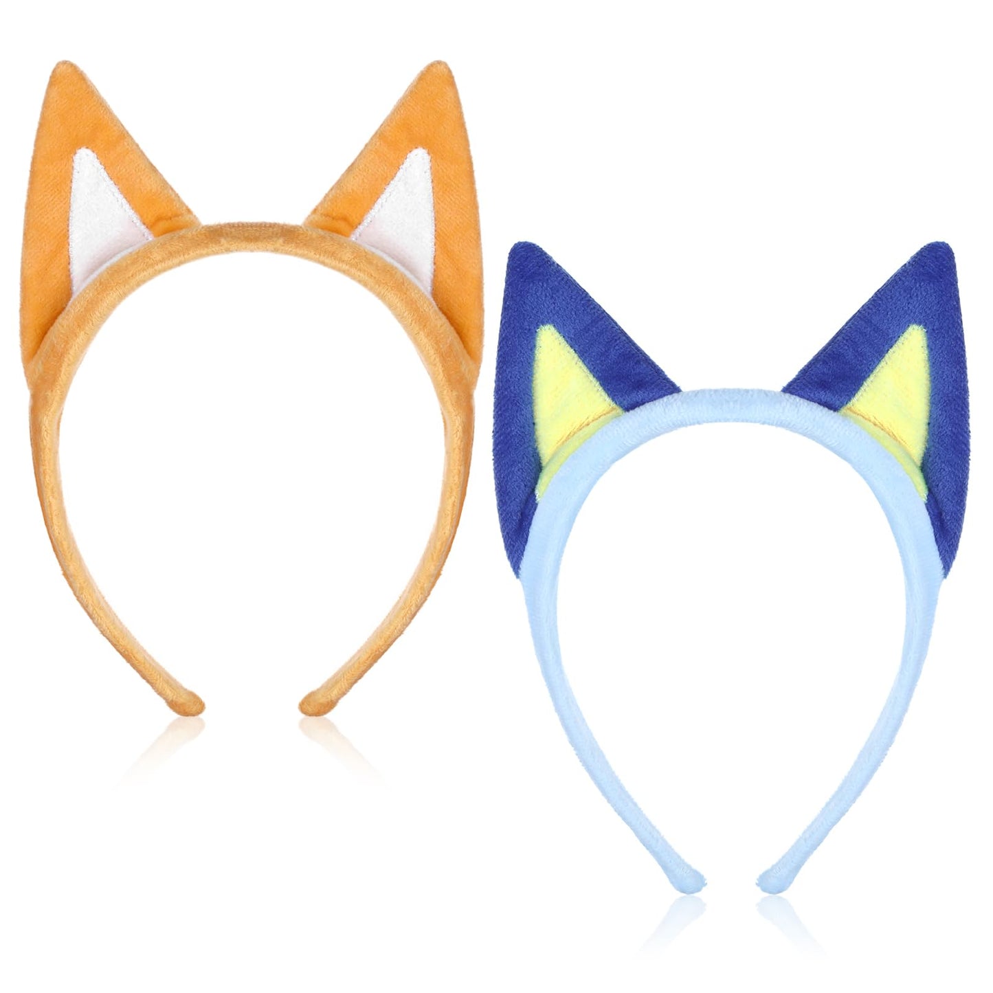 Xinjoduz 2Pcs Dog Ears Headband Blue Headband Dog Ears Headband Orange Blue Halloween Headwear Animal Cosplay Birthday Party Accessories Cute Lovely Hairband Plush Dog Ears Headband for Adult