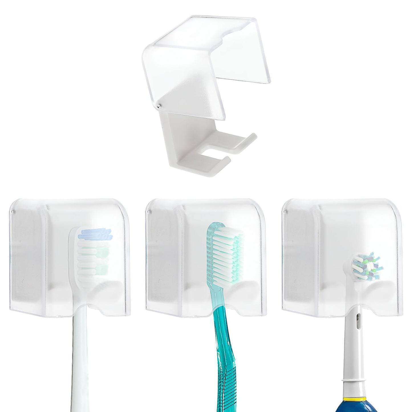 Mabor 4Pcs Toothbrush Head Holder Wall Mounted Toothbrush Holders Hanging Toothbrush Holders with Cover Wall Toothbrush Holder for Shower Bathrooms Self Adhesive Toothbrush Storage