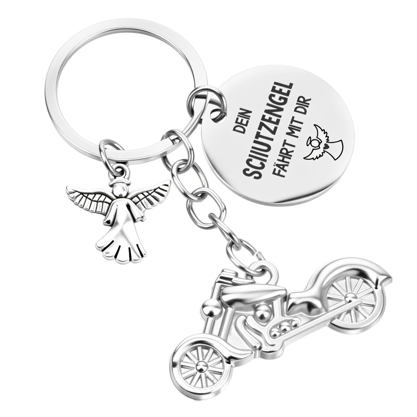 Nogeqi Motorcycle Keyring Guardian Angel Driving Cautious Keyring Drive Safe Lucky Charm Car Motorcycle Gifts for Men Women Driving Licence Passed Gift