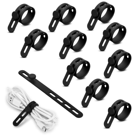 Xinjoduz 10 PCS Plastic Cable Ties, Black Adjustable 5.1 Inch Cord Keeper Reusable Cable Straps with Lock Buckle Multi-purpose Elastic Cable Management Ties for Bundling and Securing Cable Cords Wires