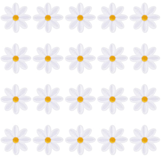20 Pieces Flower Fabric Stickers Applique Patches 1.41 Inch Daisy Iron on Patches Embroidered Sew on Patches, Delicate Appliques for DIY Decoration T-Shirt Backpack Hoodies Shoes Bags