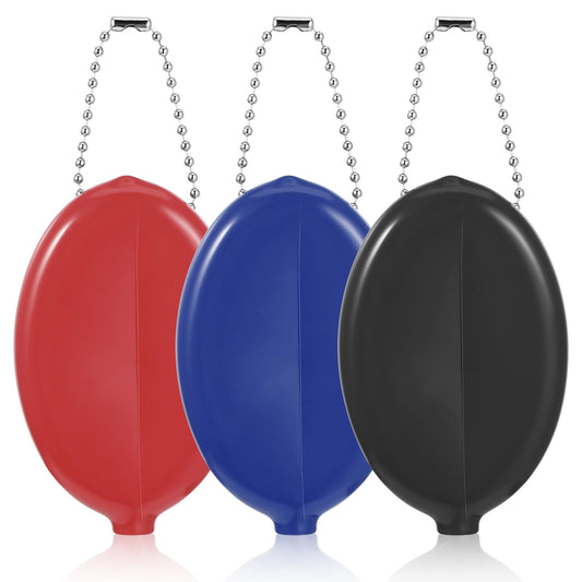 3 Pieces Squeeze Coin Purse Rubber Coin Purse Silicone Coin Purse 2 X 3 Inches Small Change Purse for Coins Oval Squeeze Coin Holders with Chain Colorful Coin Purse with Chain for Men Women