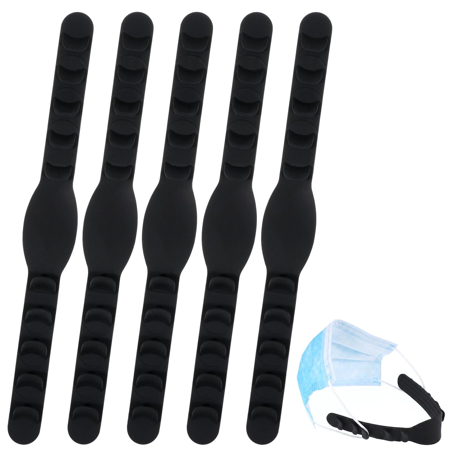 Chsoejuf 5 PCS Mask Holder, Adjustable Soft Silicone Ear Mask Straps(Black)